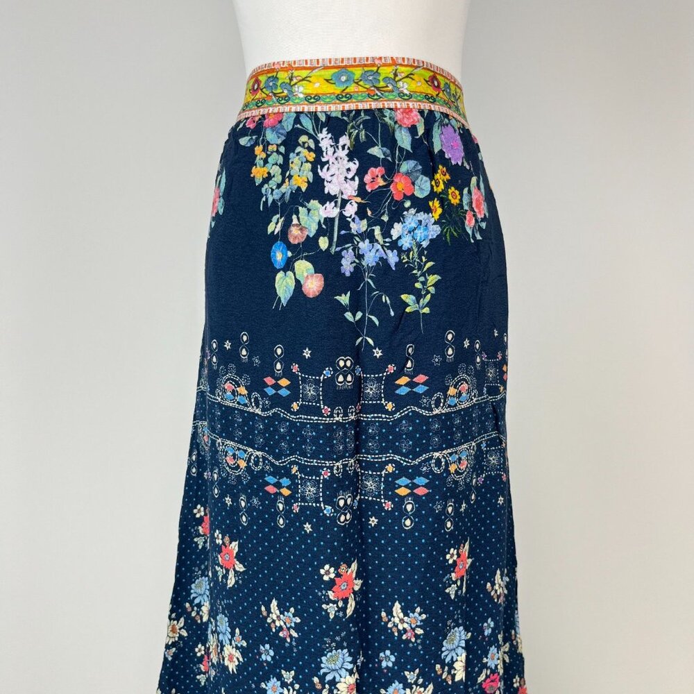 NWOT Johnny Was Blue Floral Elastic Waist Maxi Skirt Size S Pull-On - Picture 3 of 14